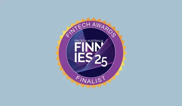 FinTech Awards 2025 finalist badge featuring a bold dark blue circular border with ‘FinTech Finalist 2025’ in white text, and a prominent orange number ‘90’ in the center, on a grey background.